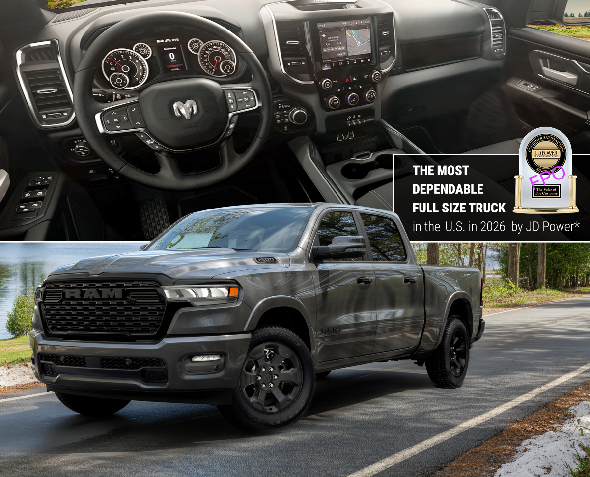 Ram 1500 interior and exterior. JD Power trophy. The most dependable full size truck in the U.S. in 2026 by JD Power*.