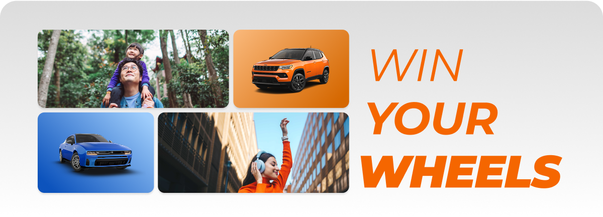 WIN YOUR WHEELS. We're giving away a voucher. Visit the website to enter online and view contest details.